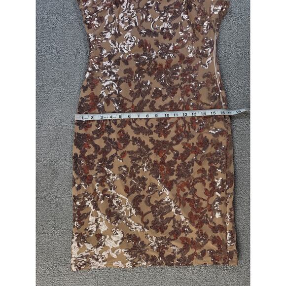 Calvin Klein Sequin Dress Mini Floral Wedding Formal Holiday Tan Size 4 - Picture 8 of 8